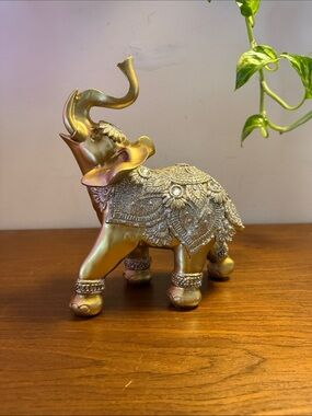 Ornate Decorative Elephant Figurine in Metallic Gold